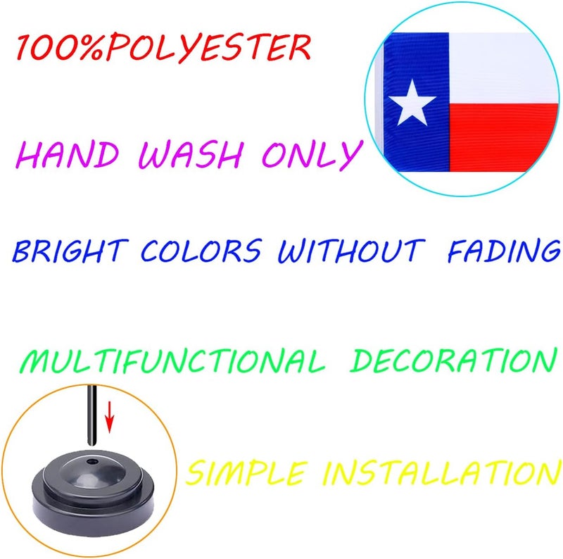 WXTWK 2 Pack USA Texas Flag Texas State Desk Flag Set - Mini Small Texas Table Office Flags with Black 12" Solid Pole Stand Base Classroom Meeting Desktop Decorations - Image 3